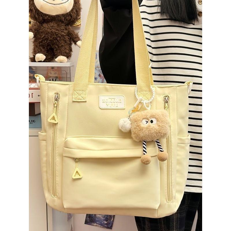 Cream Commuting Crossbody Tote Bag - Large Capacity, Versatile, One-Shoulder Handbag for Students