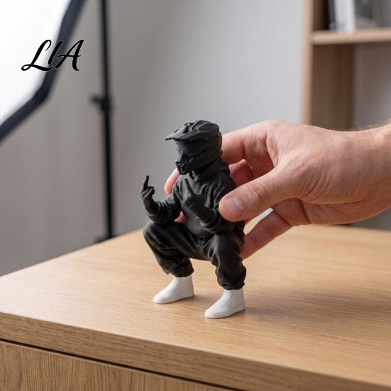 Cool Biker Enthusiast Presents 3D Printed Off-Road Figurine, Squatting Rider Statue, Trendy Desktop Detailed PLA Craft Ornament, Home