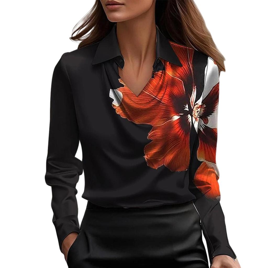 Elegant 2026 Women's Printed Swing Collar Shirt Top