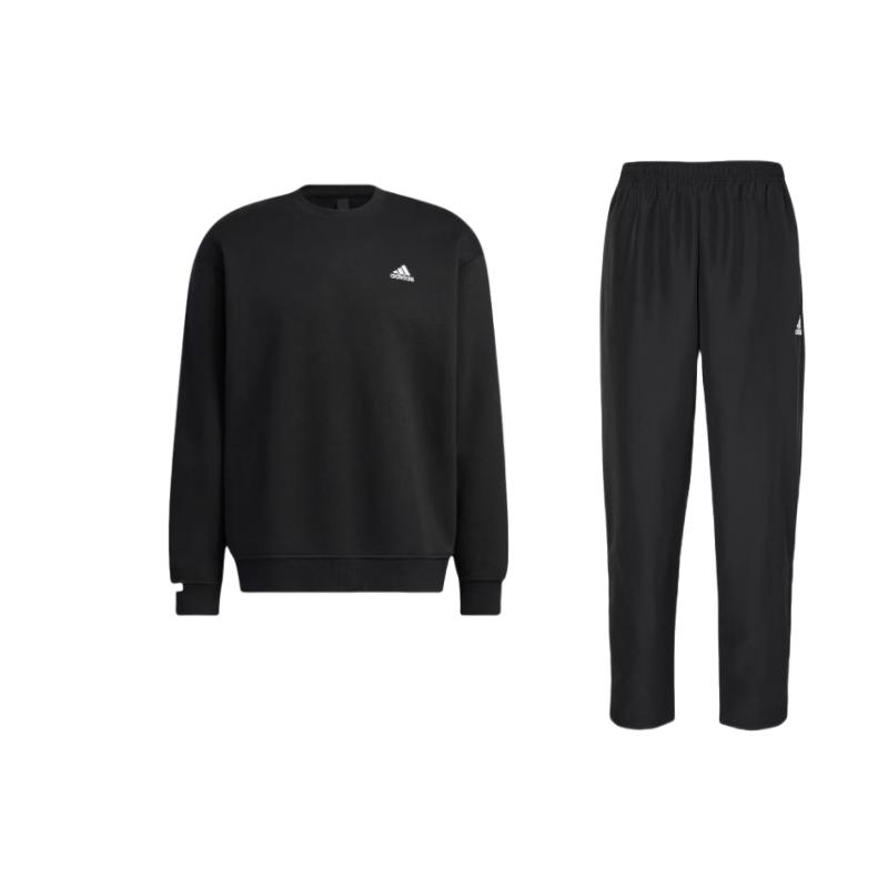 

Adidas Logo Print Round Neck Pullover Long Sleeve Sweatshirt And Elastic Waist Long Pants Casual Sports Set Men sweatshirt, pants Black H57533+IB2774 L