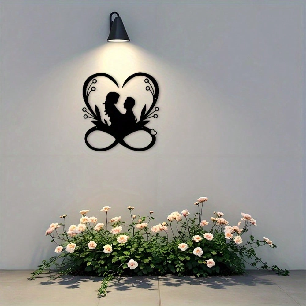 Metal Heart Wall Art Black Silhouette Couple Romantic Decor for Living Room Bedroom Wedding Anniversary Gift