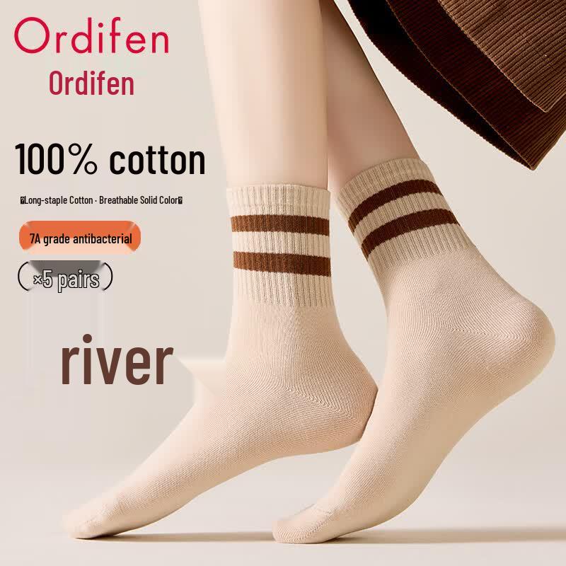 Odieifen Women s Antibacterial Cotton Blend Mid-Calf Socks 5-Pack One Size