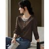 Women's Faux Two-Piece Long Sleeve Split Hem T-Shirt