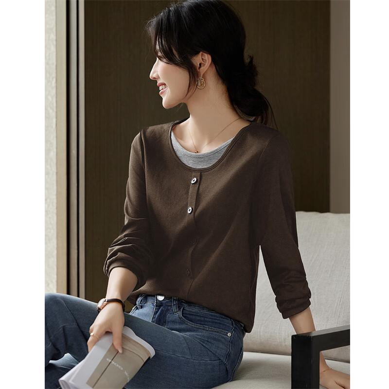 Women's Faux Two-Piece Long Sleeve Split Hem T-Shirt