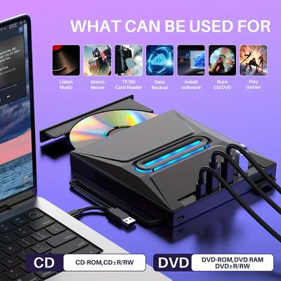 External CD DVD Drive with USB 3.0 Portable CD Disc Drive Player Burner Reader Writer for Laptop MacBook Desktop PC Windows 11/10/8/7 Linux Mac OS