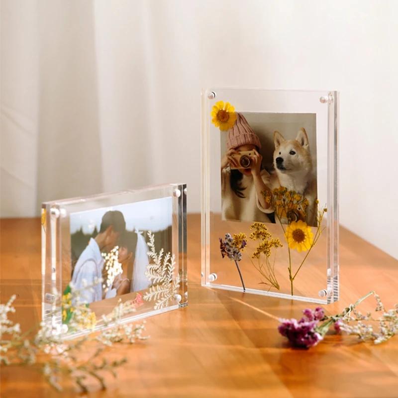 Acrylic Photo Frame Transparent Magnetic Picture Frame Kpop Photocard Holder Cadre Photo Idol Card Display Stand Room Decor
