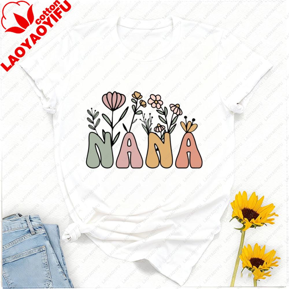 Custom Cute Floral Nana Grandma T-Shirt Mothers Day Gift Grammy Granny Shirt Vintage Women Clothes Graphic T Shirts Harajuku Top