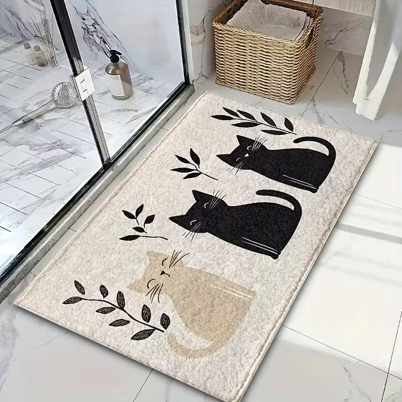 Cute Cat Print Welcome Doormat Non-Slip Machine Washable Carpet for Living Room Bedroom Bathroom Kitchen and Laundry Rug