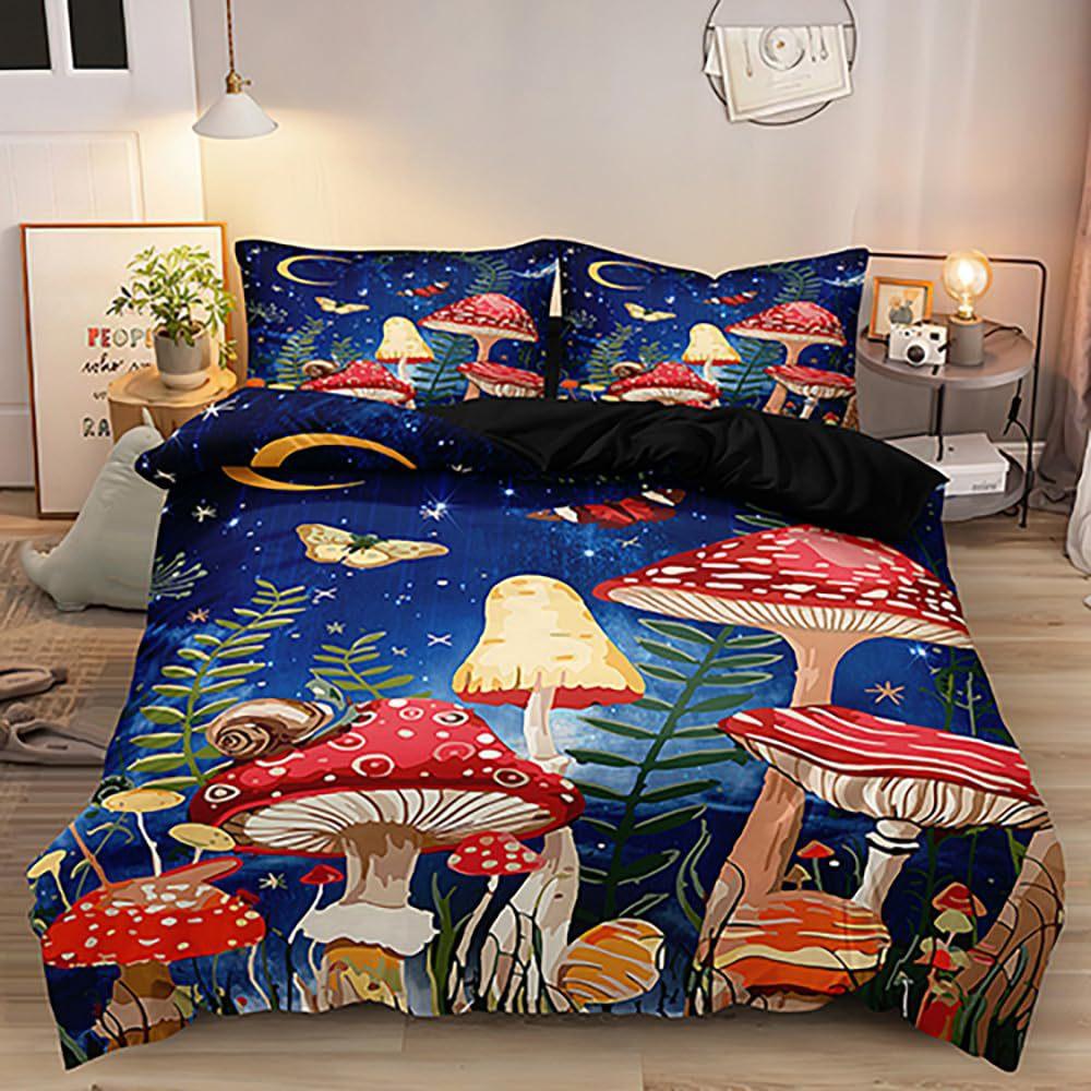 Psychedelic Mushroom Quilt Set Bedding Digital Printing Three-Piece Set For Bedroom Room Kit