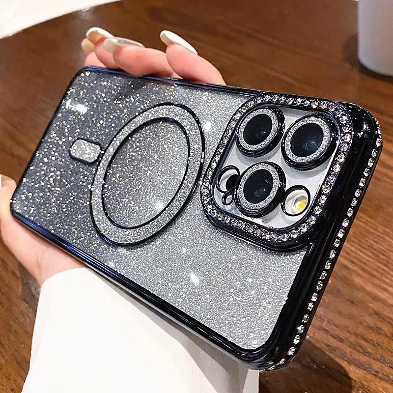 Luxury Gradient Diamond Magsafe Case for iPhone 17 Pro Max 17 Air Plating Soft Cover for iPhone 16 15 14 13 12 11 Pro Max 16 Plus