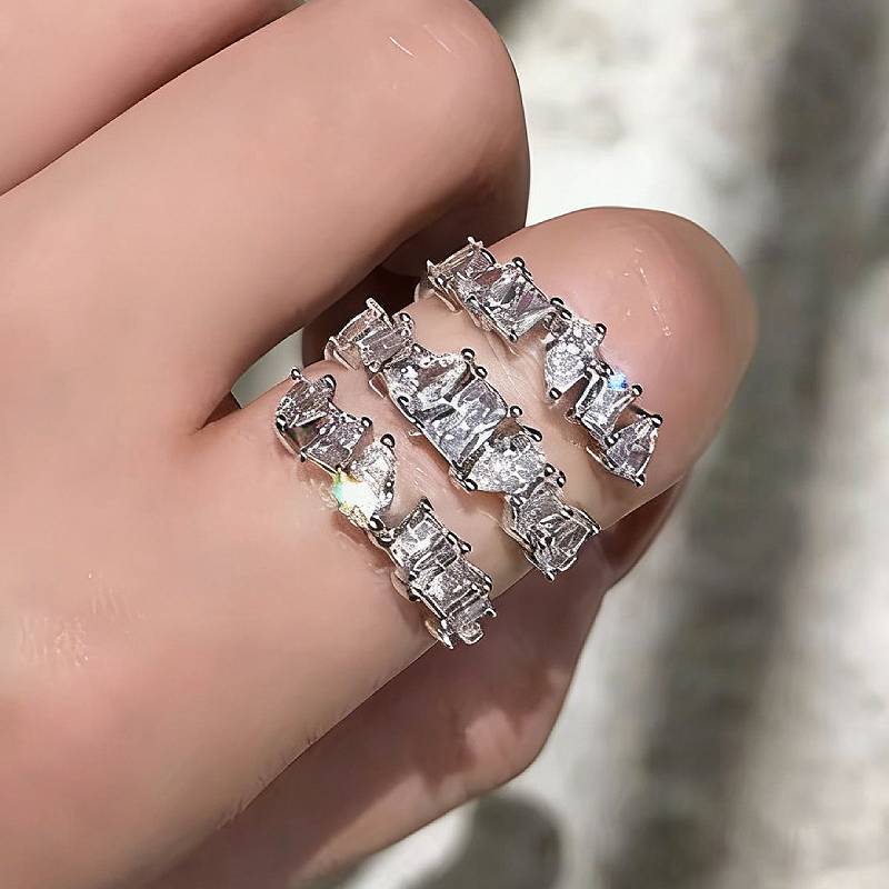 Huitan Multi-layers Design Women Ring Fashion Finger Accessories for Party Wedding Luxury Jewelry Gift Inlaid Shiny Geometric CZ