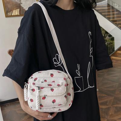 Cute Strawberry Trendy Crossbody Bag Corduroy Messenger Bag Casual Zipper Underarm Bag for Women Travel Work Shoulder Bag