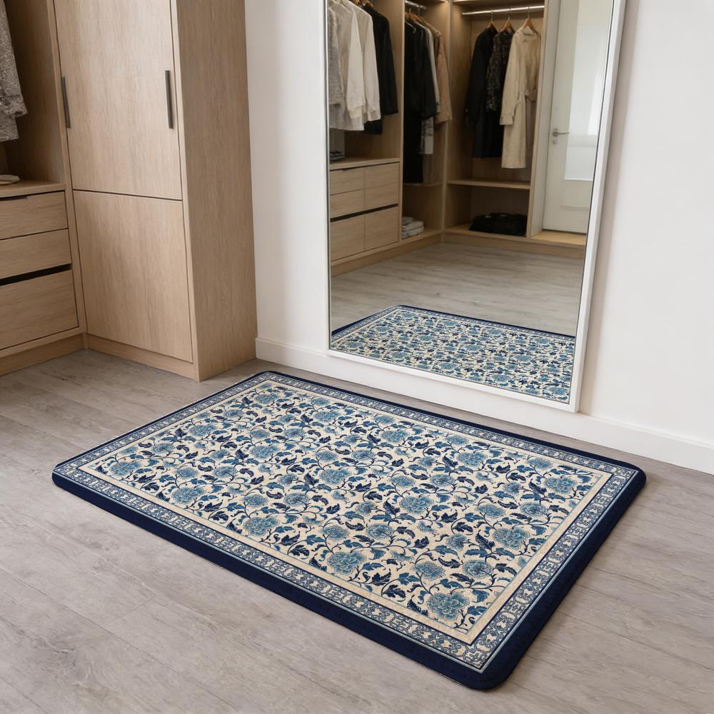 Blue and White Porcelain Floor Mat Flannel Door Mat Non-Slip Absorbent Washable Indoor Home Rug