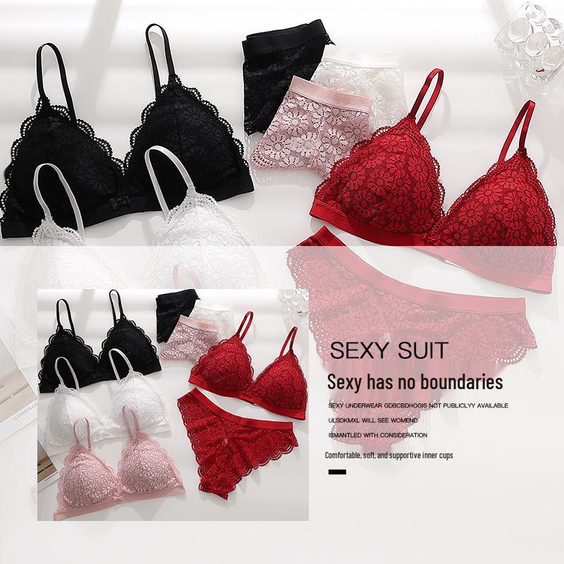 French Lace Push-Up Wireless Bra & Panty Set for Women - Sexy, High-end, Beautiful Back, Plus Size.