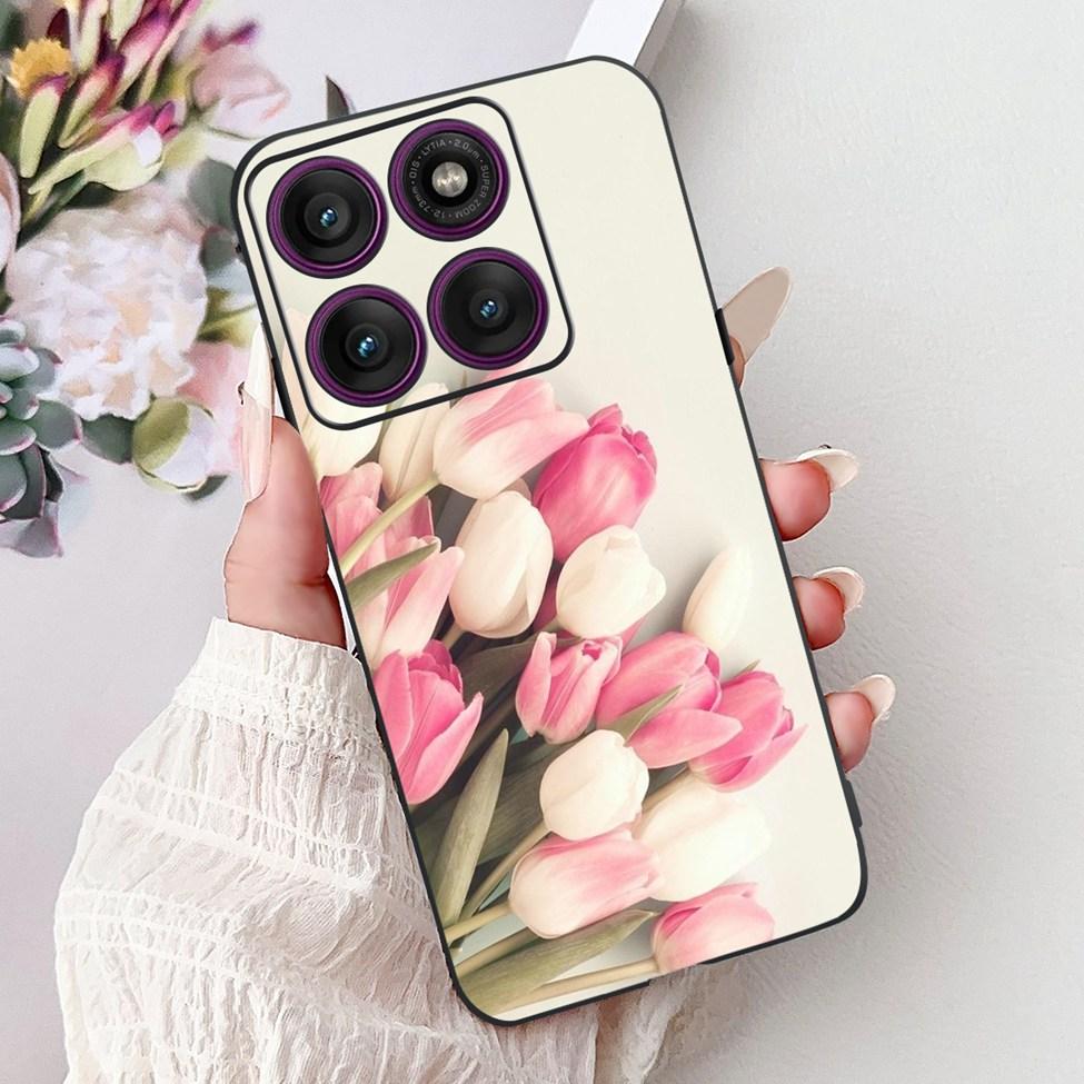 For Motorola Edge 60Pro XT2507-1 Back Cover For Motorola Edge 60 Pro Case Cute Cartoon Luxury Flower Painted Black Silicone 6.7"