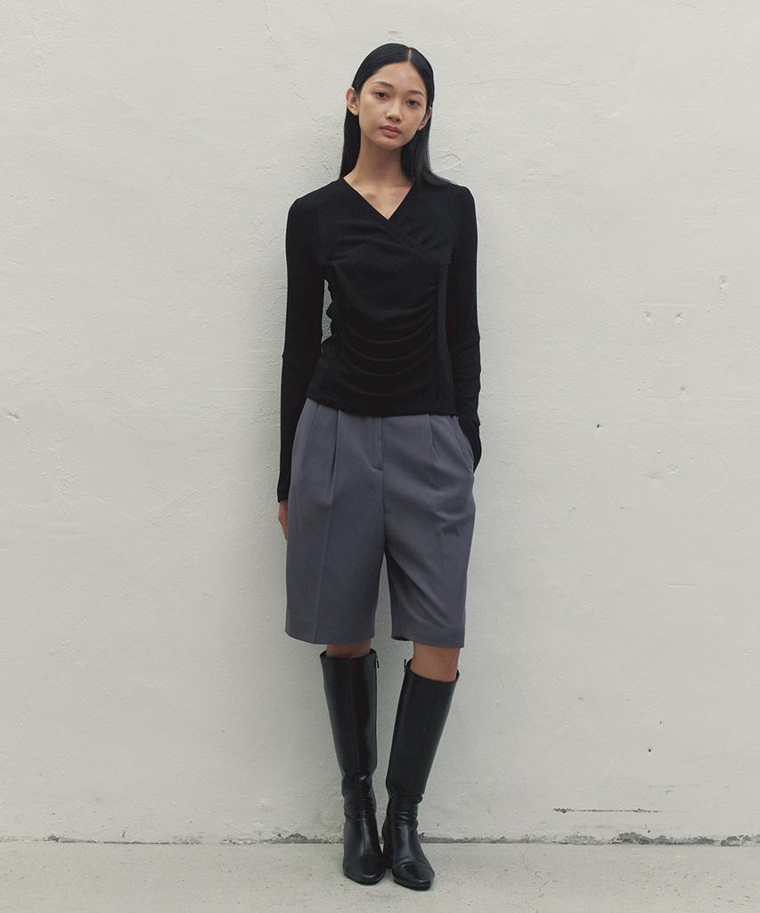 MAKE A TOAST Pintuck Bermuda Pants Dark Grey Mbdfpa006Dg