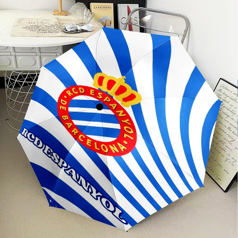 Real Sociedad Crest Design Umbrella Folding Umbrella, Automatic Umbrella 8-Frame for Travel, Camping Use Gift for Halloween Christmas