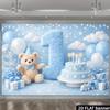 2D Teddy Bear 1st Birthday Backdrop for Newborn Photography