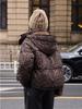 Women's Thickened Short Detachable Hood Leopard Print Jacket