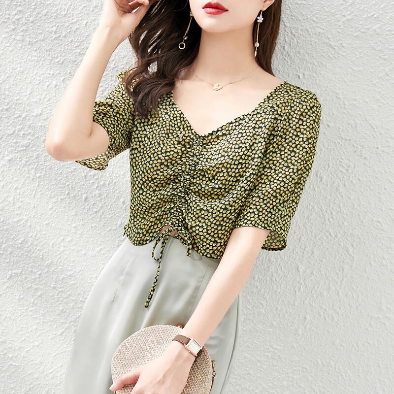 Srcr Women s Floral V-Neck Short Sleeve Blouse XL