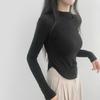 tops Women's Korean Fashion Tops Cut and Sew Long Sleeve Cropped Tight Slim Stretchy Single Color Plain Affordable Simple Feminine Casual Autumn