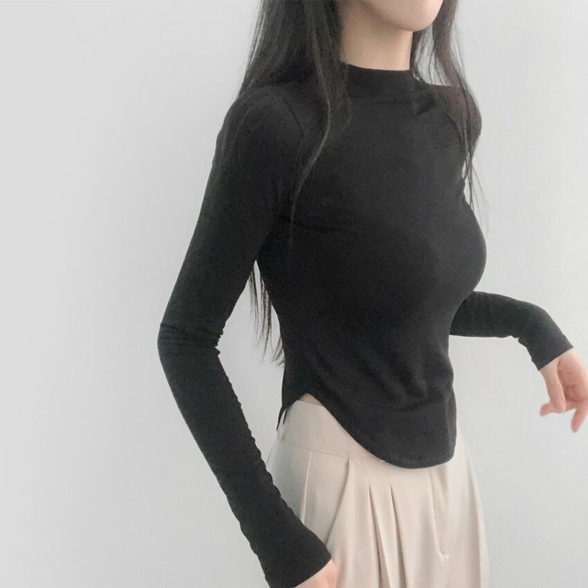 tops Women's Korean Fashion Tops Cut and Sew Long Sleeve Cropped Tight Slim Stretchy Single Color Plain Affordable Simple Feminine Casual Autumn