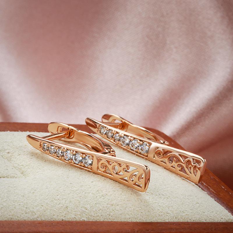 Women 585 Rose Gold Chic Earrings Natural Zircon Long Drop Earrings