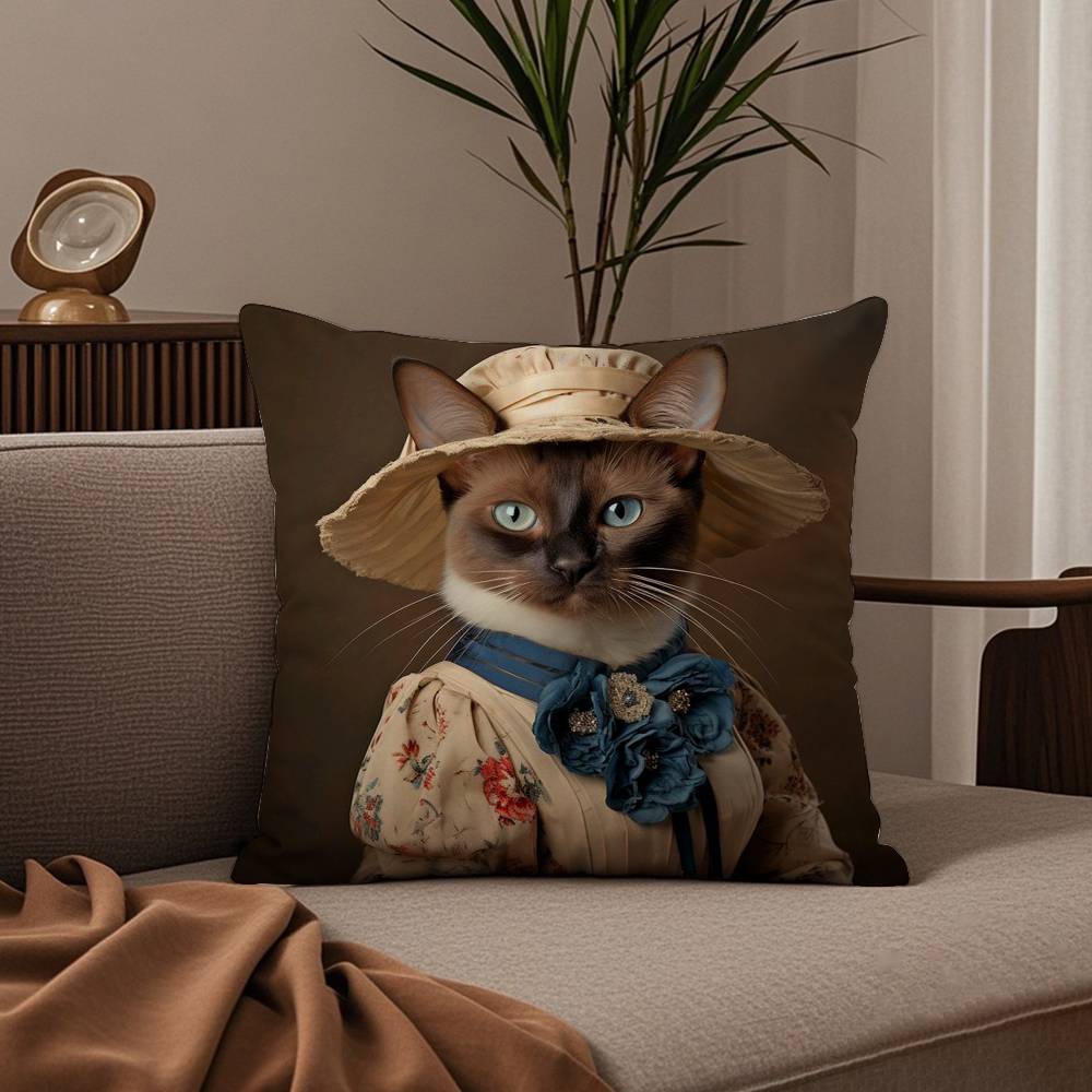 Renaissance Royal Cat Pillow Case Good Print Pillowcase Living Room Sofa Cushion Cover Bedroom Room Decor