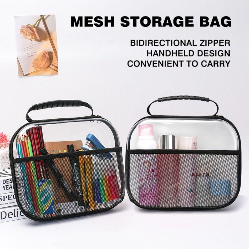Large Capacity PVC Transparent Mesh Storage Bag Zipper Bag Toiletries Organizer Pouch  Sports