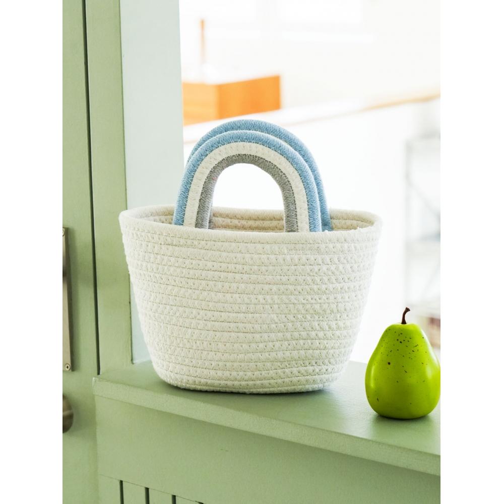 

Сумка з плетеною ручкою Daiso Синя Біла