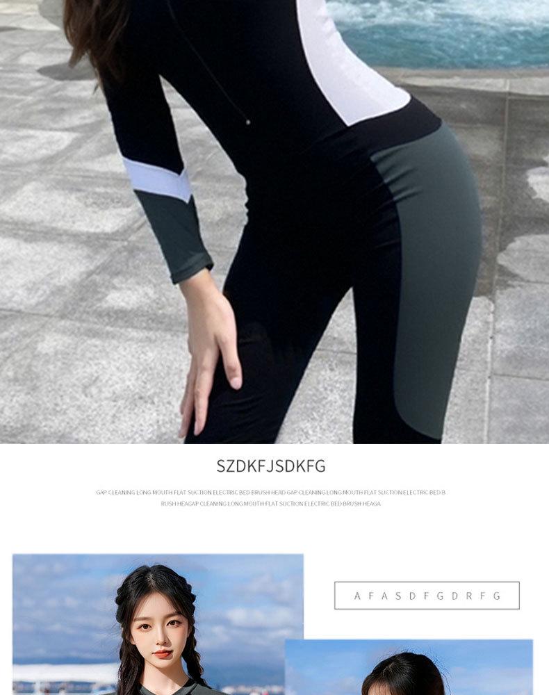 Sportlicher Langarm-Einteiler für Damen mit Sonnenschutz, Schlankmachendem Design und Patchwork für Surfen und Tauchen.