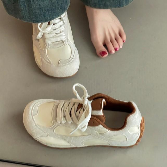 Color Matching Lace-up Forrest Gump Shoes Women's Fashion Versatile Retro 2025 Summer New Simple Platform Sports Shoes Soft-soled Shoes