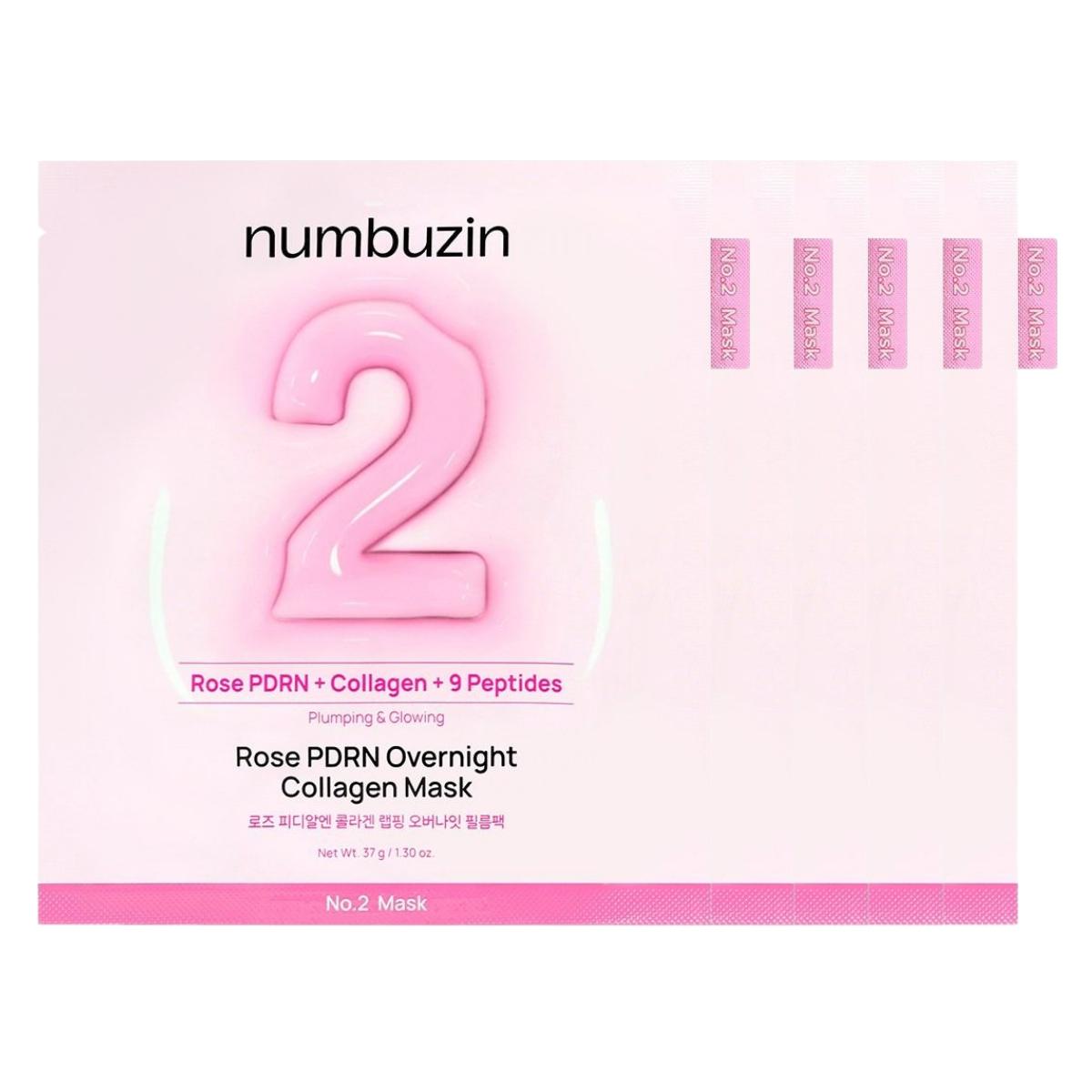 numbuzin No.2 Rose PDRN Collagen Wrapping Overnight Film Mask Firming Glowing 37g 4pcs