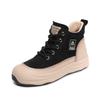 Johnature Echtes Leder Dicksohlige Retro Stiefeletten mit seitlichem Reißverschluss Lässige Schnürschuhe Damen Flache Plateau Schuhe
