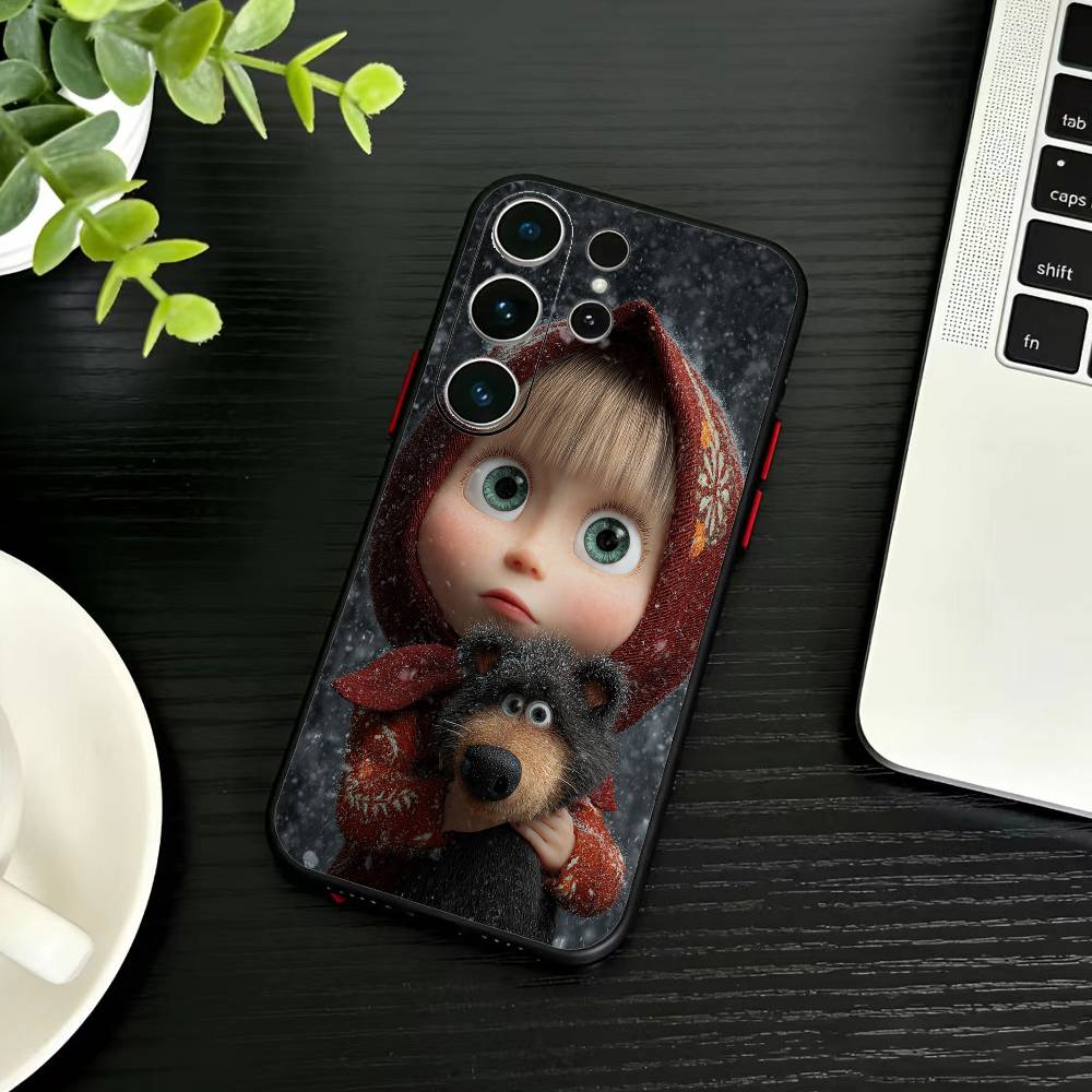 Cute M-Masha and Bears Phone Case For Samsung S26,S25,S24,S23,S22,S21,S20,Ultra,Plus,FE Black Soft Cover