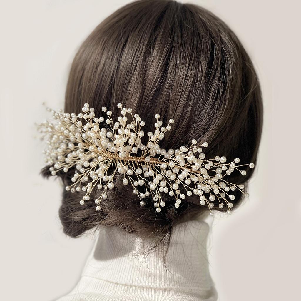 Korean Bridal Headdress Fairy Pearl Beaded Hair Comb Accessories Wedding Dress Ornament Sweet Shape Female