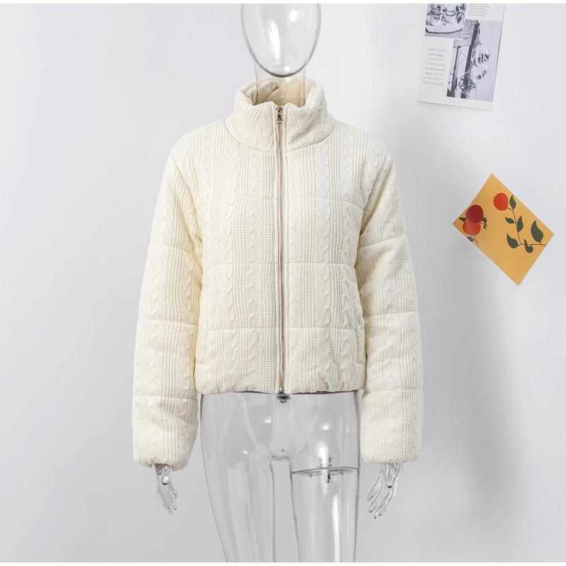 Damen Reißverschluss Verdicken Mantel Strick Frittierte Teigstangen Winter Lässig Stehkragen Jacke Langarm Warm Einfarbig Oberbekleidung mit Tasche Neue Mode