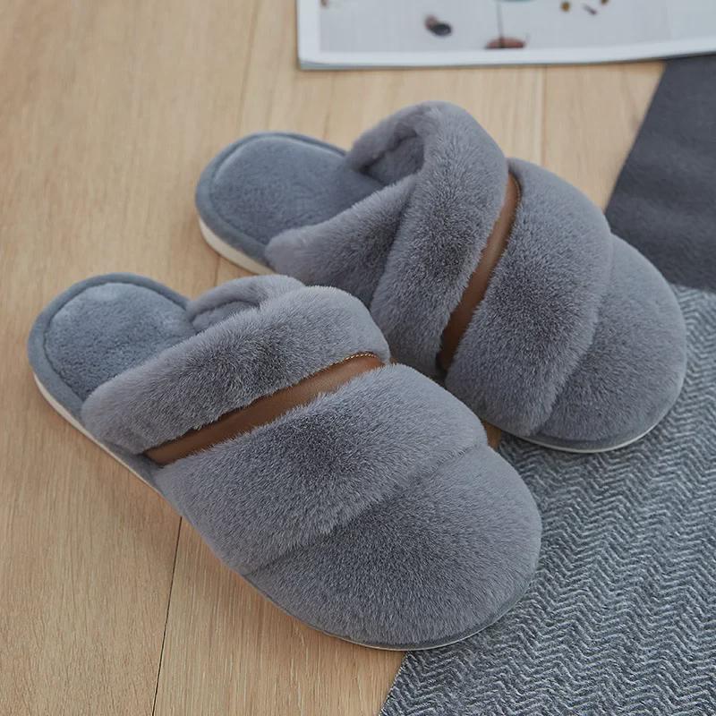Plush Indoor Slippers: Warm, Non-slip Cotton Shoes for Men & Women - Perfect for Autumn & Winter