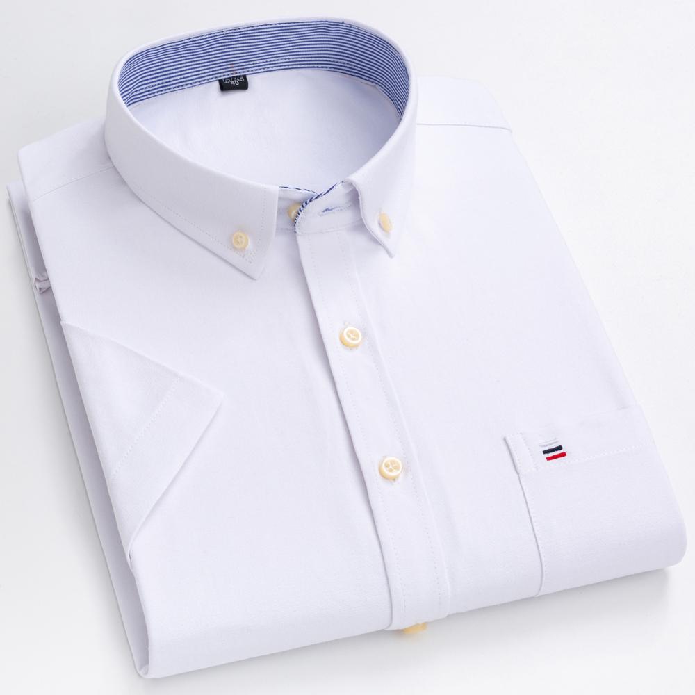 Men's Striped / Solid Short Sleeve Oxford Cotton Button Down Shirt, Summer Casual Comfort Lightweight Breathable with Chest Pocket