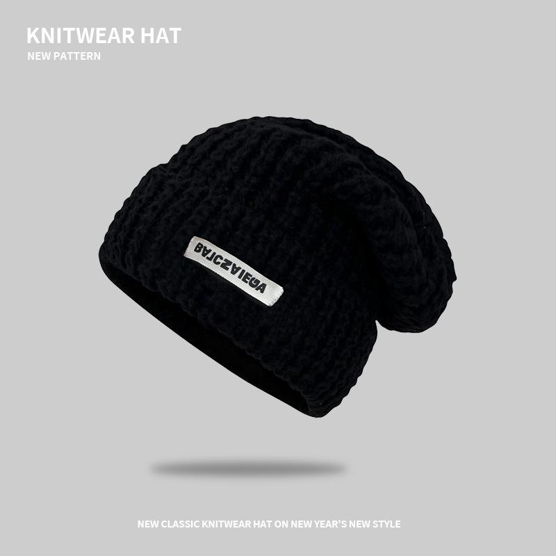 Gray wool hat women's autumn and winter versatile big head circumference knitted hat showing face small pile hat loose hat tide