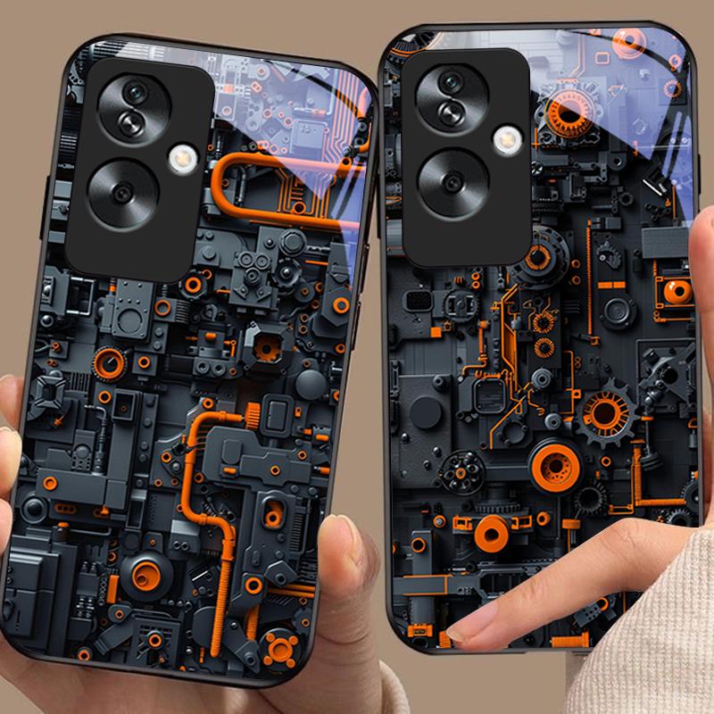 Circuit Diagram Gray For Oppo A79 5G 58 78 74 60 4G Reno 11F Realme GT 6 11 Note 50 10 C55 X2 Tempered Glass Black Phone Case