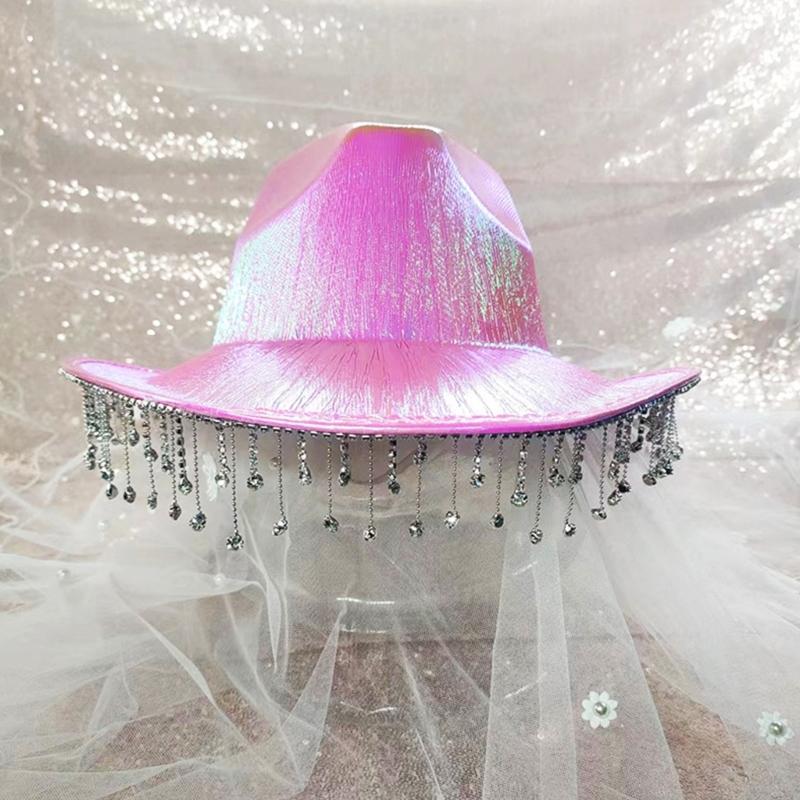 Glitter Cowboy Hat Tassel Jazz Hat Fedora Hat All-match for Street Shooting