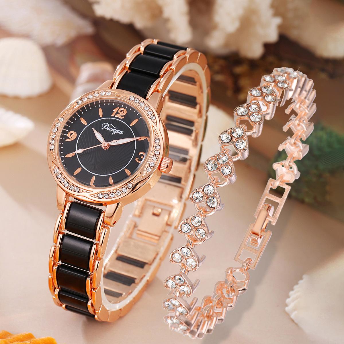 

Женские роскошные кварцевые часы из 2 частей, роскошный браслет из нержавеющей стали чёрный