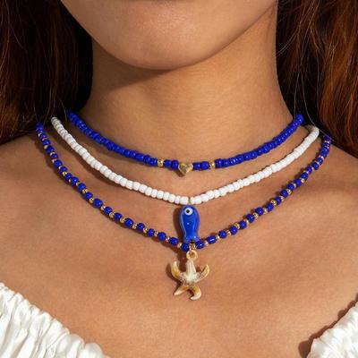Summer Beach Vacation Rice Bead Ceramic Fish Shaped Pendant Necklace for Women Jewelry Vibrant Marine Elements Collarbone Necklace