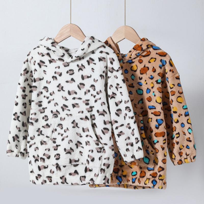 2-6 Years Kids Hooded Pullover Soft Pulsh Coat Front Pocket