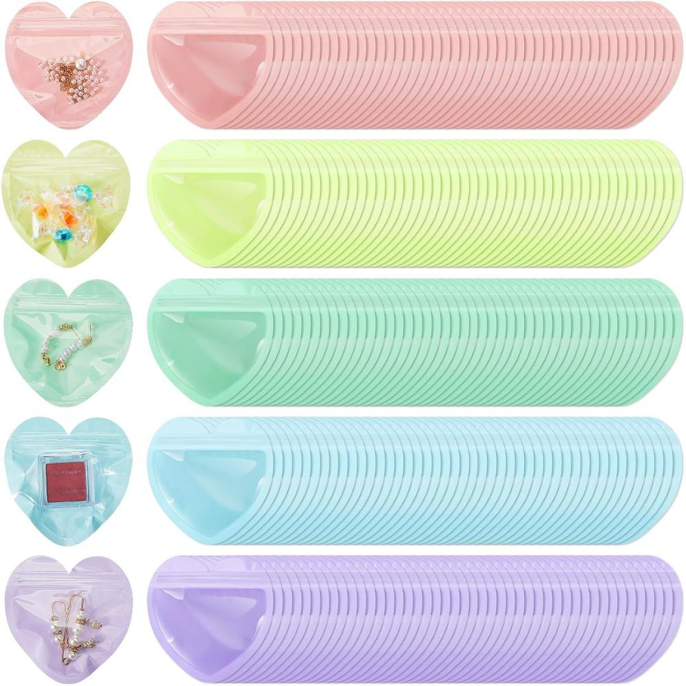300 Pcs Heart-shaped Jewelry Strange Bag Small Jewelry Transparent Resealable Cute Treat Bags for Business Wedding Birthday Festival Party