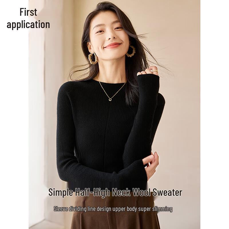 Chushen Women's Half-High Collar Pure Wool Knit Sweater