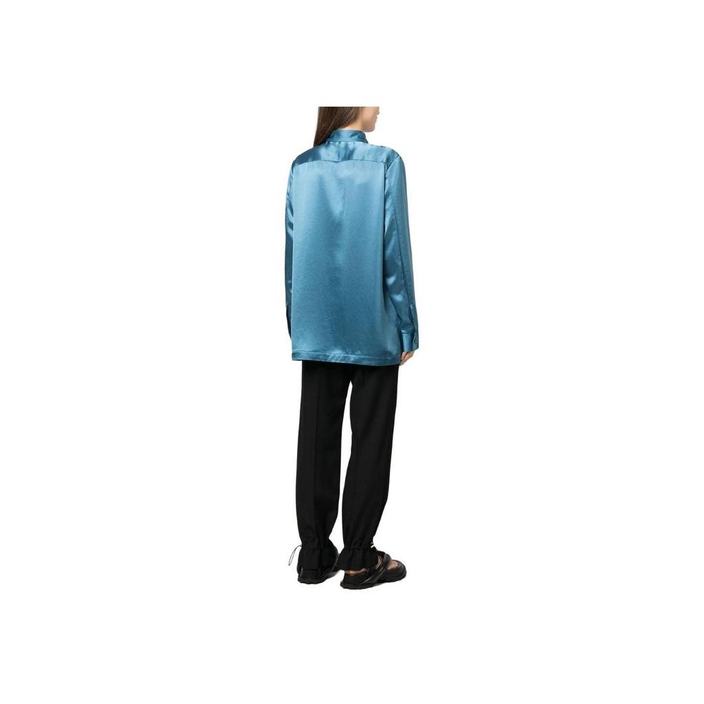 Y-3 SS23 Solid Satin Zip Pocket Long Sleeve Shirt Women shirts Blue IA1445