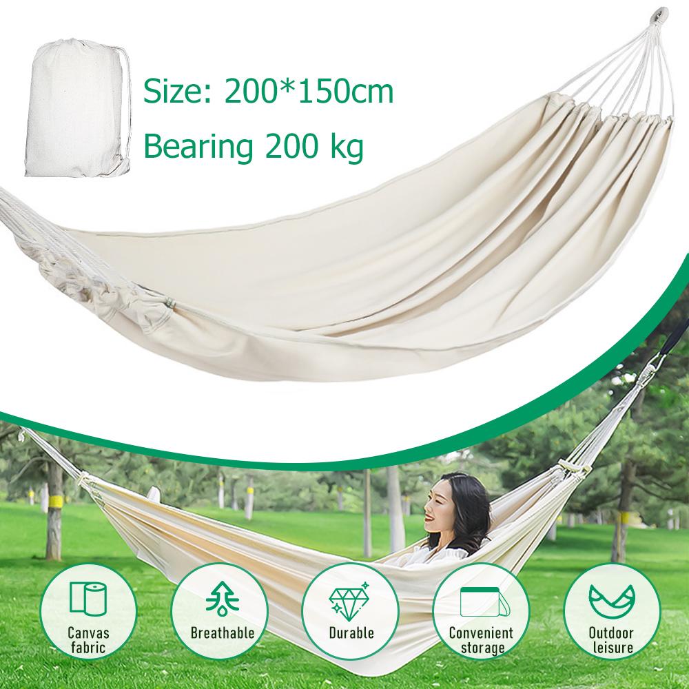 

150*190CM Camping Hammock Canvas Hanging Bed Without Stick White Double Chair Swing Sleeping Bed for Travel Rollover Prevention