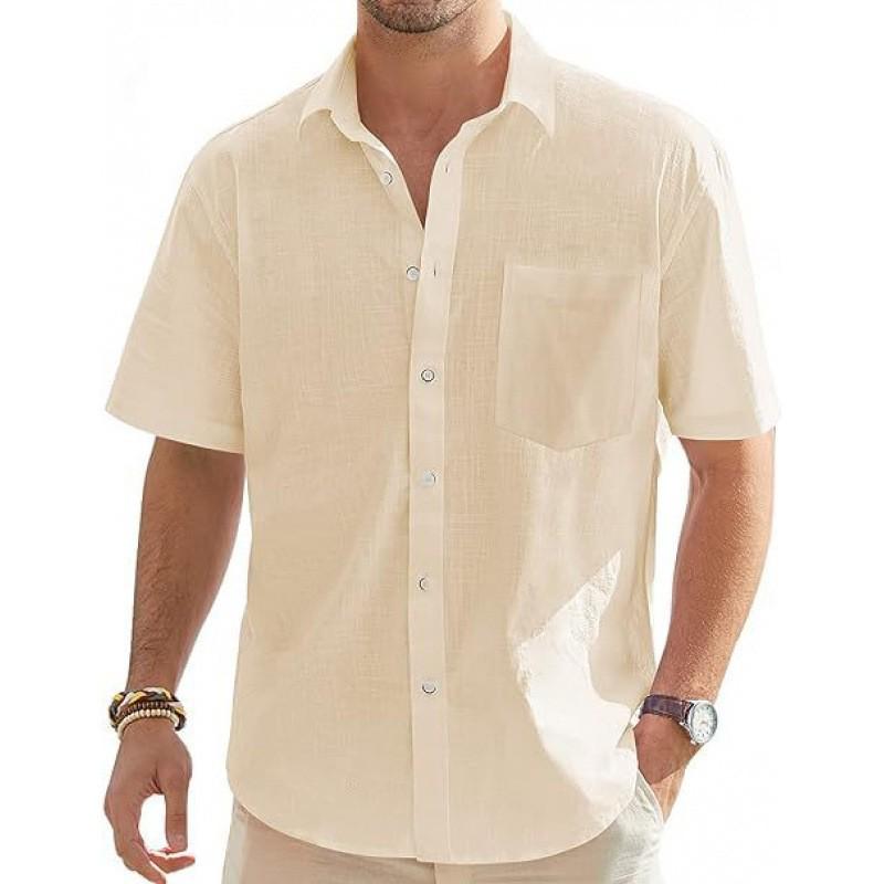Men's Short Sleeve Linen Shirt - Retro Casual Summer Style